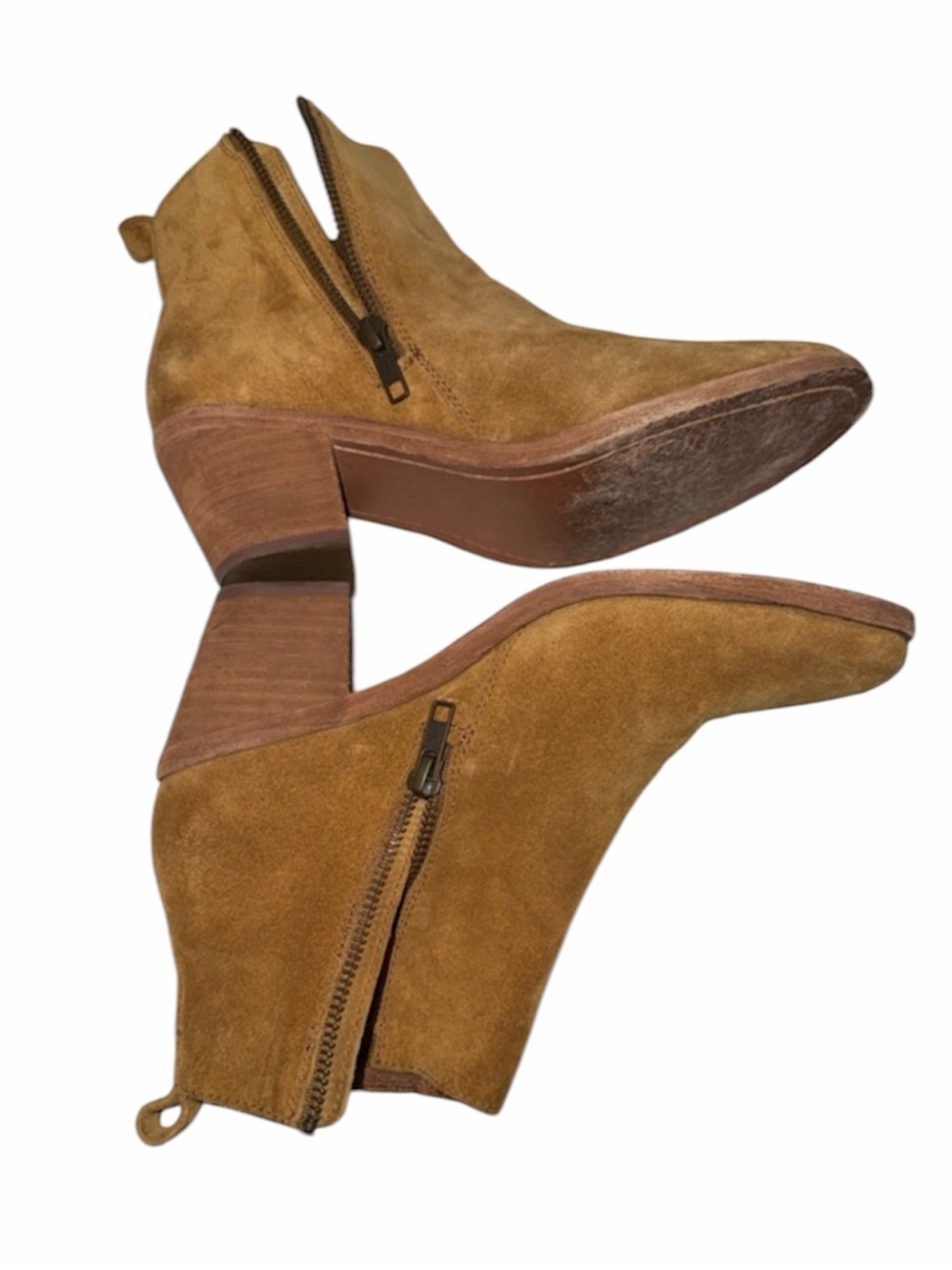 Frye Women's Tan Suede Ankle Boots - Classic Chelsea Block Heel